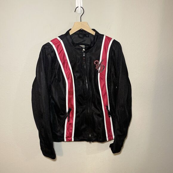 WOMENS HARLEY DAVIDSON SPORT JACKET RIDING GEAR MESH LINED SIZE LARGE BLACK RED
